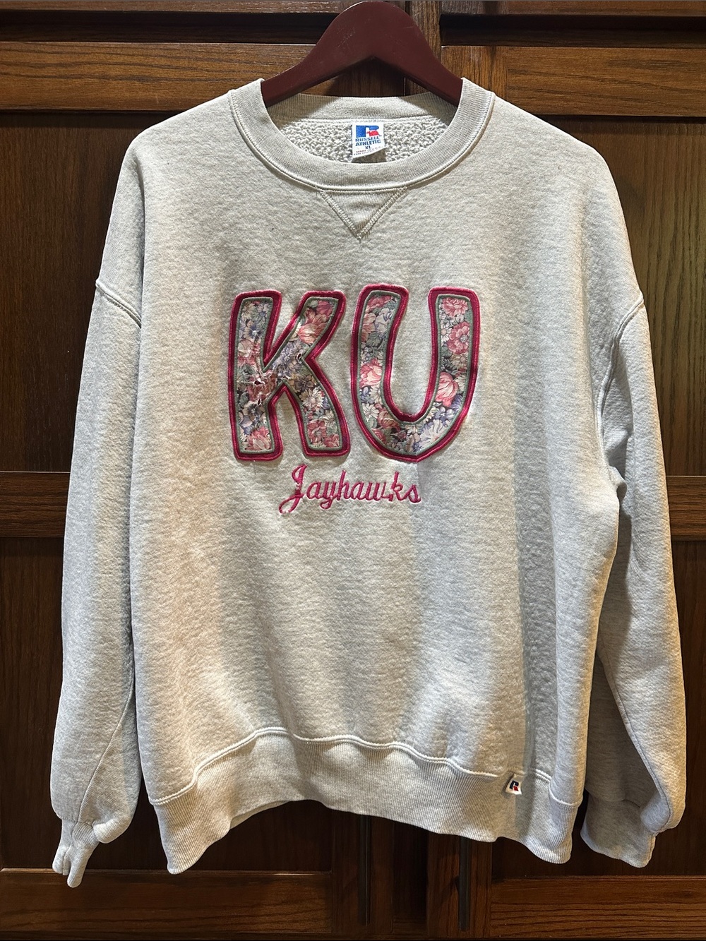 KU, KS University Vintage Russell Athletics Sweatshirt w/Pink Floral KU Jayhawks